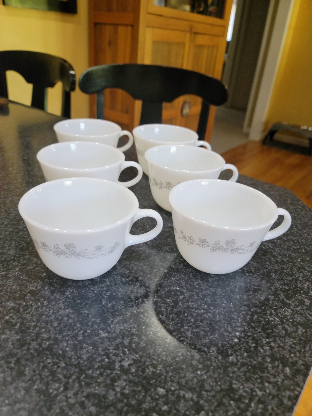 Vintage Pyrex Ribbon Bouquet milk glass coffee Cups 6 Pcs